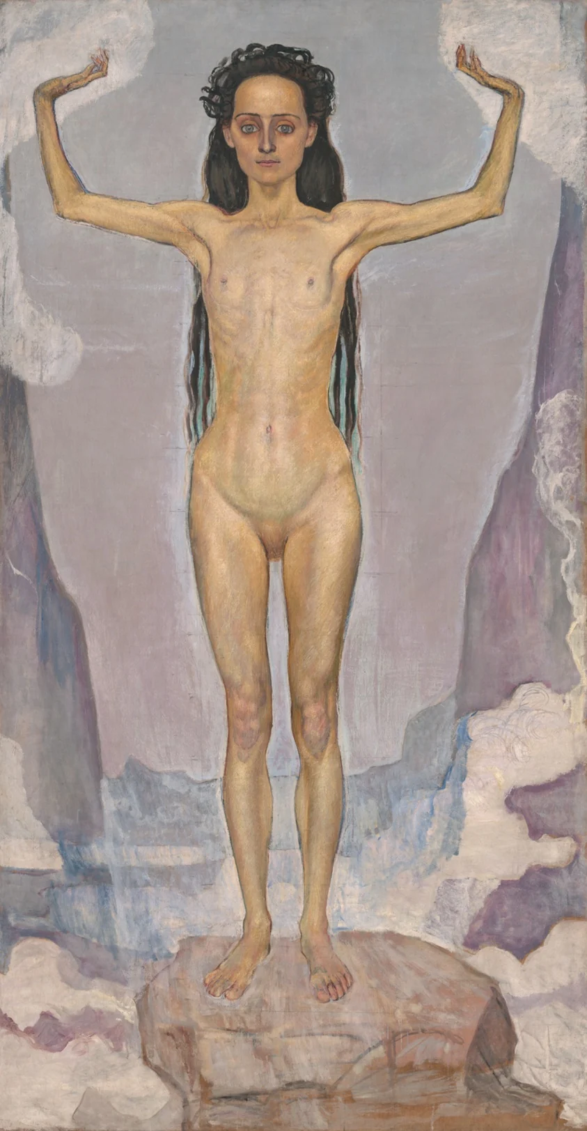 Hodler's finished painting Day (Truth), a standing figure with raised arms, two meters tall.