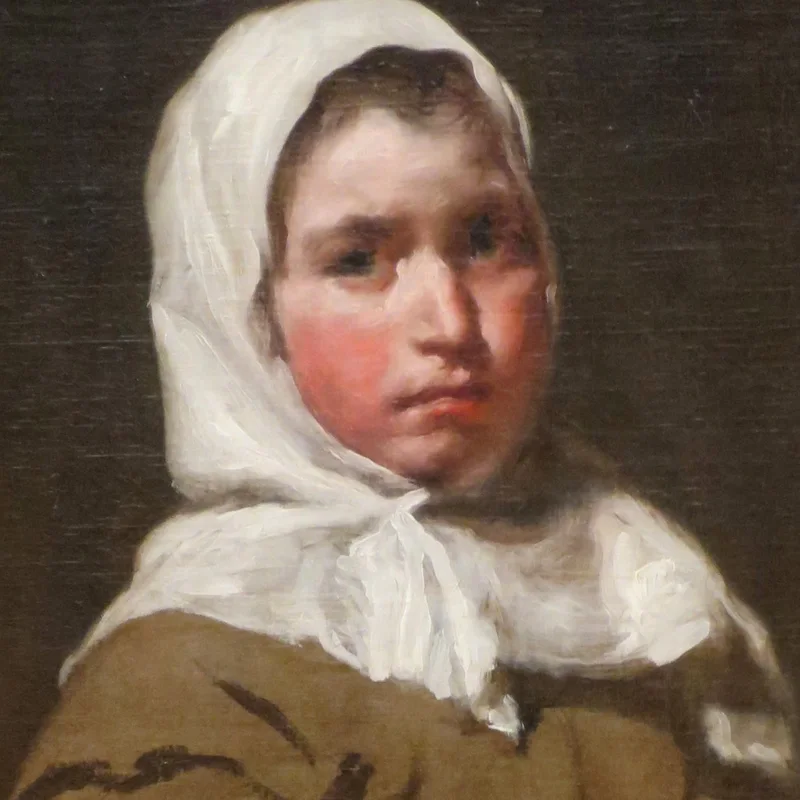 Velazquez carried the head of his Peasant Girl to a finish and left the smock at the block-in, so one canvas holds two degrees of finish at once: what a picture looks like when it is stopped part of the way through instead of run to an even polish.