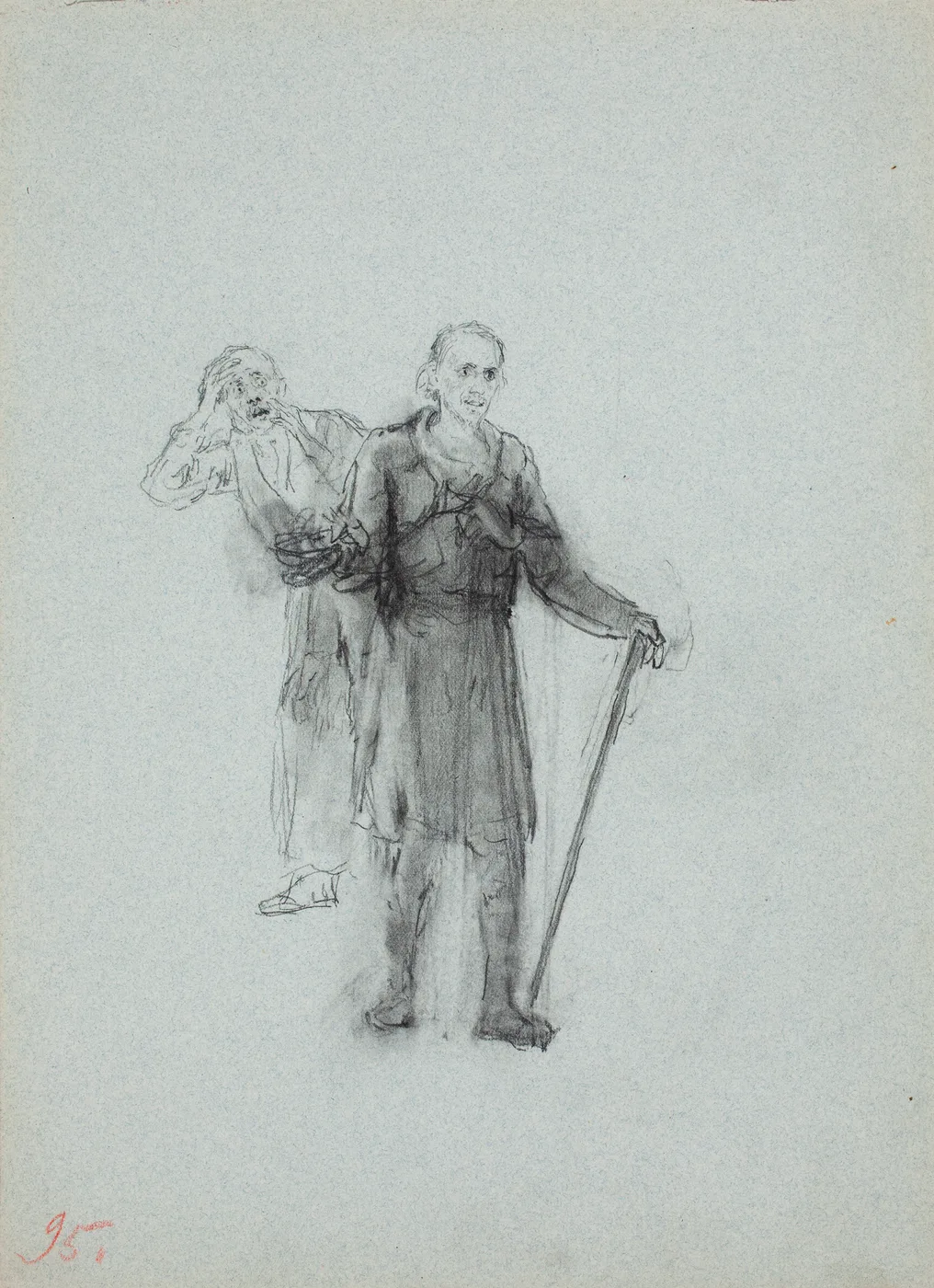 A preparatory figure study in graphite, one of the drawings from life Repin worked up before committing a figure to the canvas. The pose is searched out in loose lines, a second head roughed in behind it, the sheet carried only as far as it needed to go.