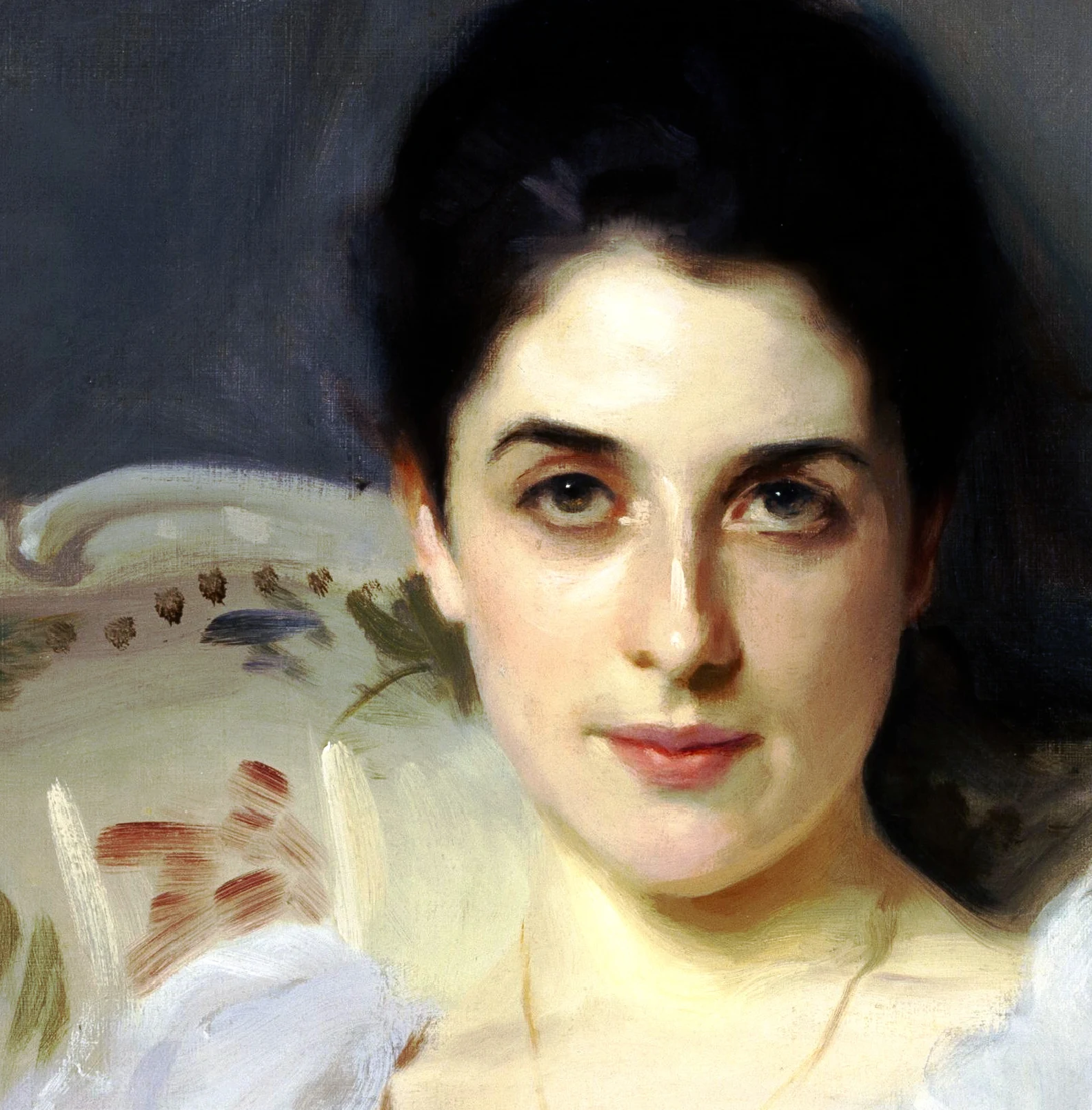 Sargent modeled the head of Lady Agnew in its middle halftones and held the sharpest lights and darks, the eyes and the lower lip, for a few last strokes. The accents landed against values already keyed to each other, which is why so few of them do so much work.