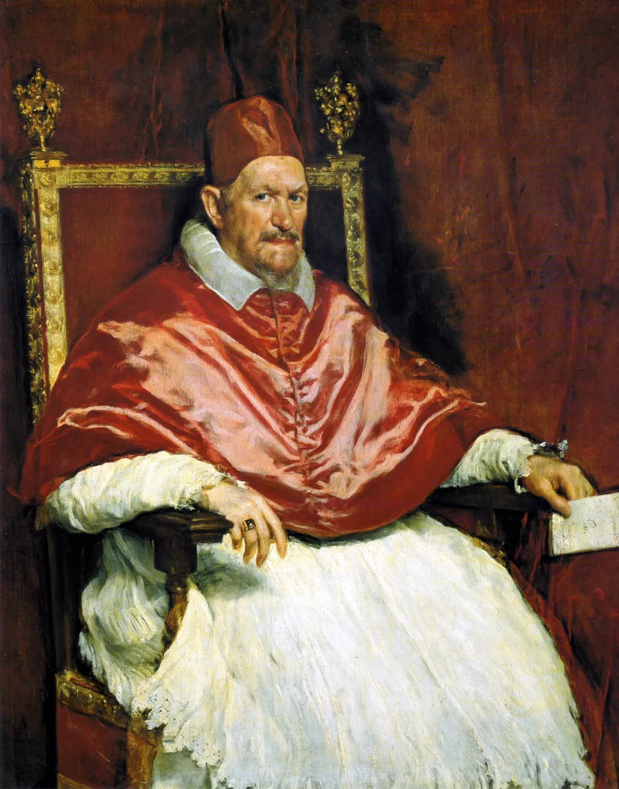 Portrait of Innocent X, painted in Rome on the second Italy trip: the full late power in one head, so alive that the Pope is said to have called it too true. He painted it as a warm up before the portrait of Juan de Pareja.